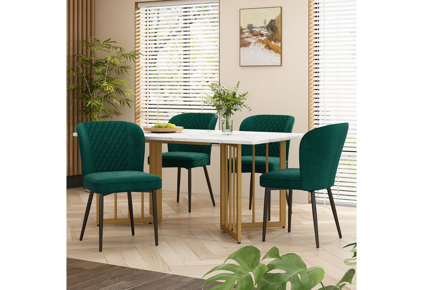 Tongtong Essgruppe 5 Set, Polsterstuhl Design Stuhl mit Rückenlehne, (Set,140×80×75cm Esstisch mit 4 Stühlen) von Tongtong