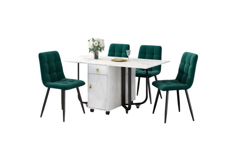i@home Essgruppe Klappbarer Küchentisch Set mit Rückenlehne, (Set,150×80×76cm Esstisch mit 4 Stühlen), Grün von i@home