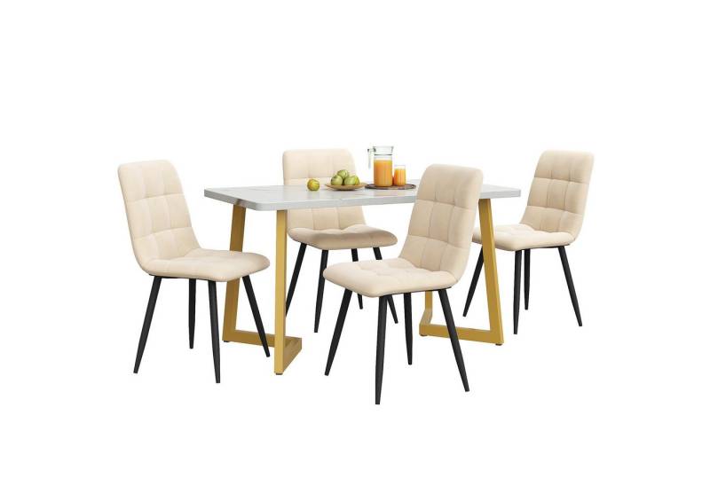 i@home Essgruppe Rechteckiger Esstisch Moderner Küchentisch Set mit 4 Stühlen, (5er-Set, 117cm Esstisch mit 4 Stühlen Set), beige Stuhl von i@home
