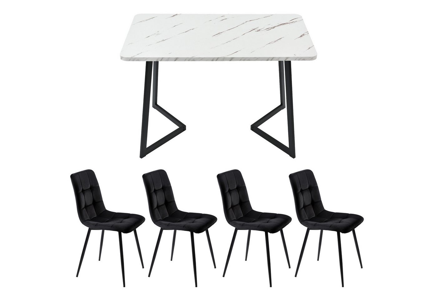 Tongtong Essgruppe Rechteckiger Esstisch Moderner Küchentisch Set mit 4 Stühlen, (5er-Set, 117cm Esstisch mit 4 Stühlen Set), schwarz Stuhl von Tongtong