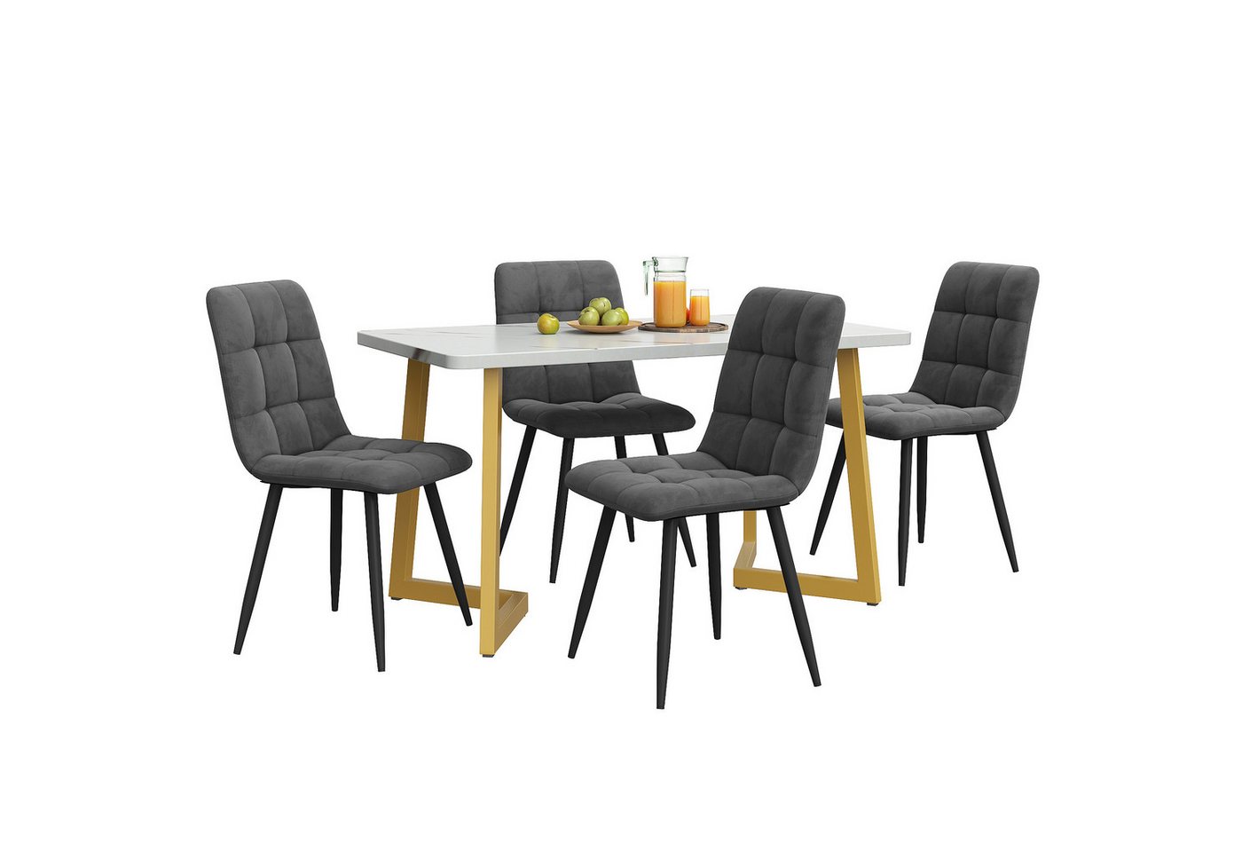 i@home Essgruppe Rechteckiger Esstisch Moderner Küchentisch Set mit 4 Stühlen, (5er-Set, 117cm Esstisch mit 4 Stühlen Set), grau Stuhl von i@home