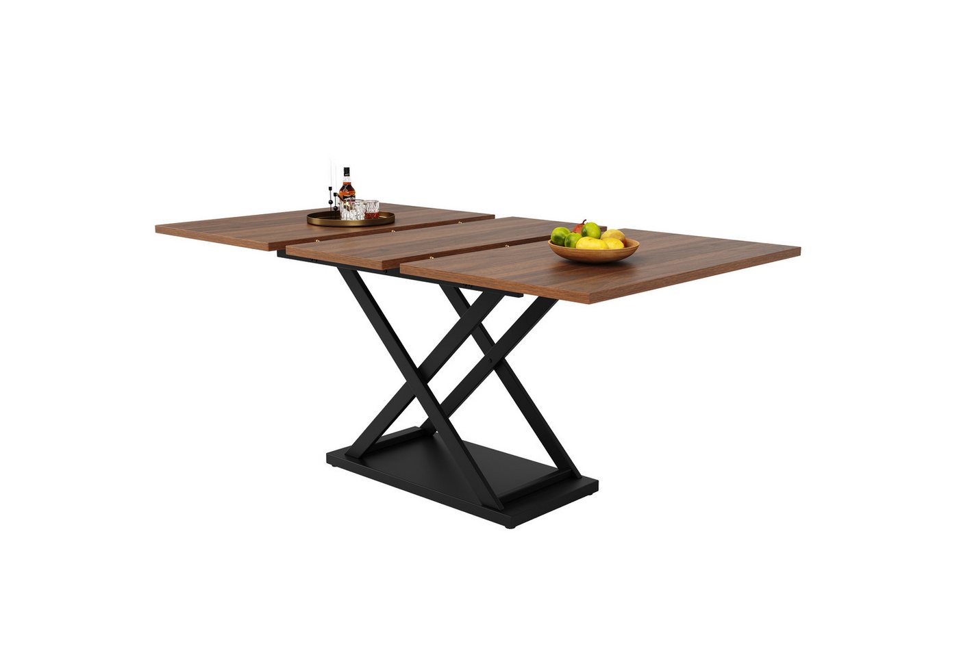 Tongtong Esstisch, Ausziehbarer Esstisch, platzsparender Küchentisch, 120-160×80 CM, mit schwarze Tischbeine aus Metall, Bis 60 kg belastbar, Walnuss von Tongtong