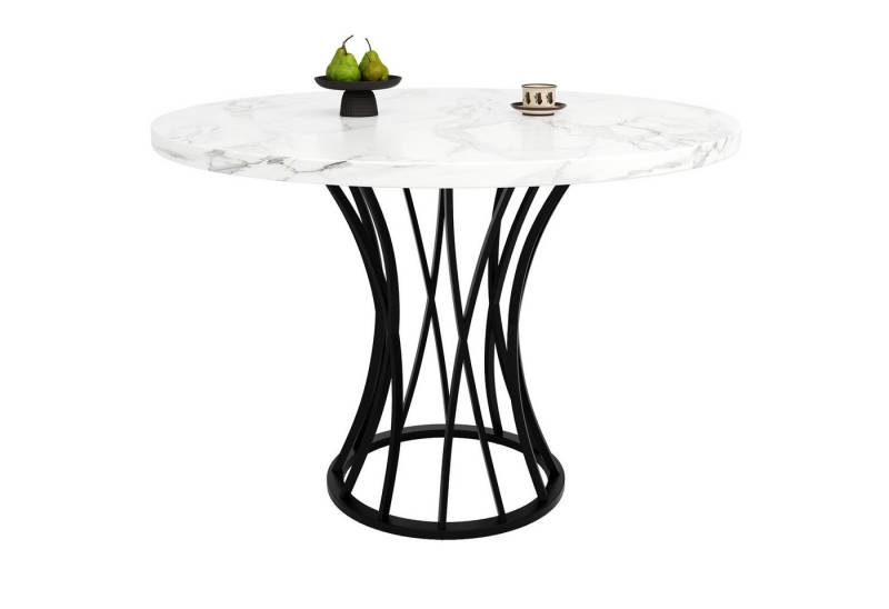 Tongtong Esstisch leichter und luxuriöser runder Tisch für 4-6 Personen (Bis 60 kg belastbar, 80 x 80 x 76 cm), marmorierte Tischplatte aus MDF, schwarze Beine von Tongtong