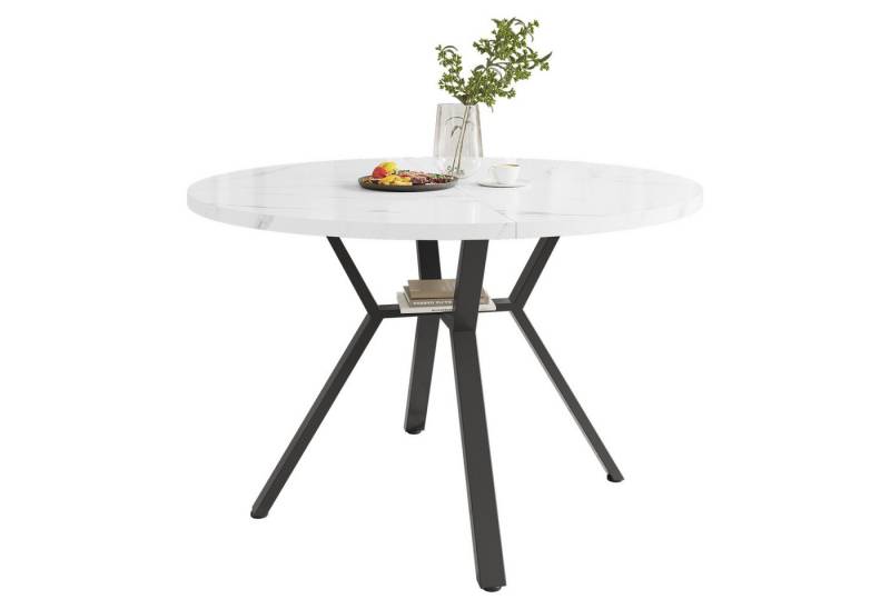 Tongtong Esstisch runder Marmor-Esstisch(Durchmesser 1 m) mit schwarzer Metallhalterung (1 Tisch), schwarzer X-förmiger Tisch mit Metallhalterung, stabil und langlebig von Tongtong