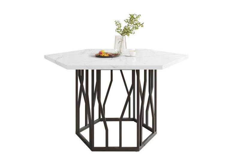 Tongtong Esstisch sechseckiger Marmor-Esstisch mit schwarzerem Metallzweiggestell (1Tisch), schlichter ästhetischer Couchtisch von Tongtong