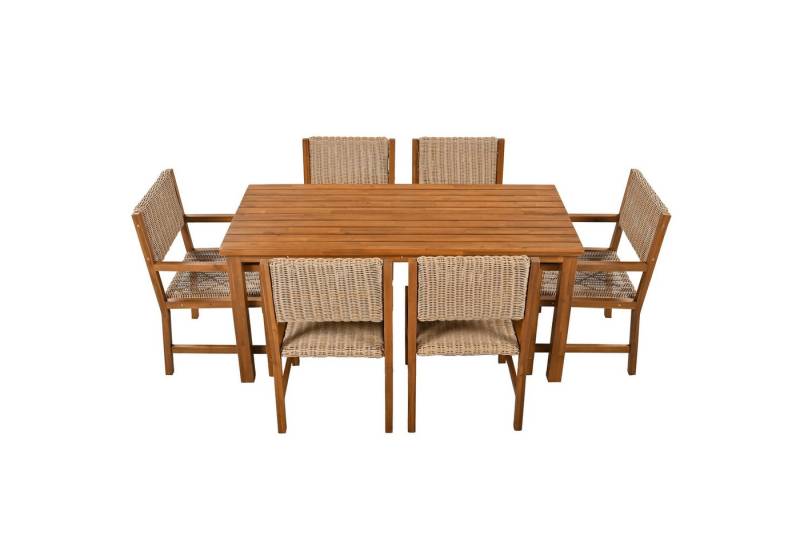 Tongtong Garten-Essgruppe 7-tlg. Gartenmöbel-Set für 6 Personen aus PE-Rattan,mit Tischplatte, (6 Stühle und 1 Tisch), braun von Tongtong