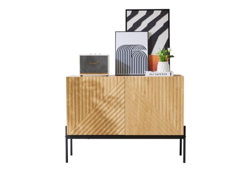 Tongtong Sideboard mit 2 Türen und Metallbeinen, Buffet, Kommode mit Linien-Design von Tongtong