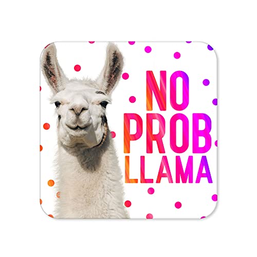 CC7 Untersetzer mit Aufschrift No Prob Llama – Arbeit von zu Hause aus – Untersetzer für Abschiedsarbeit, Geschenk für Studenten, Kollegen, Banter, Alpaka, Tischset, Kaffee von Tongue in Peach