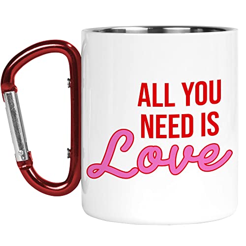 Karabiner-Tasse | Camper Cup | Thermobecher | All You Need is Love Lyrics Positives Zitat für Sie | Naturliebhaber Outdoor Walking | CMBH114 von Tongue in Peach