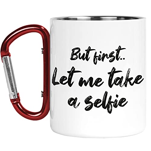 Karabiner Tasse | Camper Cup | Thermobecher | But First Let Me Take A Selfie Instagram Vain for Her | Naturliebhaber | Outdoor Walking CMBH94 von Tongue in Peach