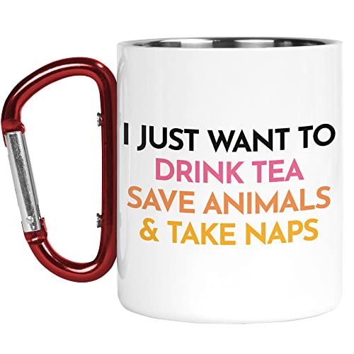 Karabiner-Tasse | Camper Cup | Thermobecher | Drink Tea Save Animals Take Naps | Lustiges Zitat Naturliebhaber Outdoor Walking | CMBH165 von Tongue in Peach