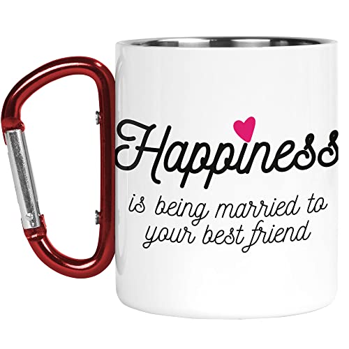 Karabiner-Tasse | Camper Cup | Thermobecher | Happiness is Being Married to Your Best Friend Hubby Wife | Naturliebhaber Outdoor Walking CMBH98 von Tongue in Peach