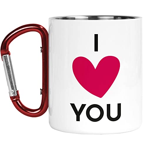 Karabiner Tasse | Camper Cup | Thermobecher | I Heart You Love Valentine's Day | Wichteln | Naturliebhaber | Outdoor Walking | CMBH40 von Tongue in Peach