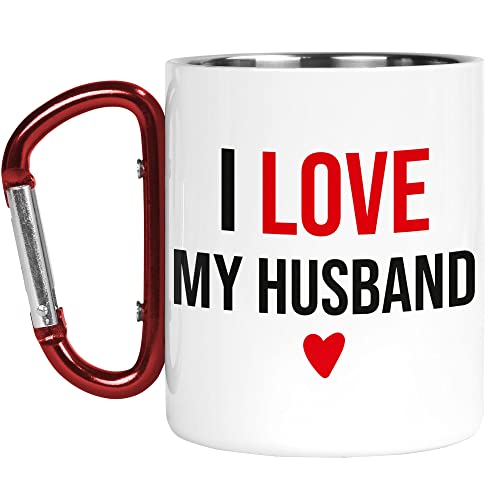 Karabiner Tasse | Camper Cup | Thermobecher | I Love My Husband Valentine's Day for Him from Wife | Naturliebhaber Outdoor Walking CMBH101 von Tongue in Peach