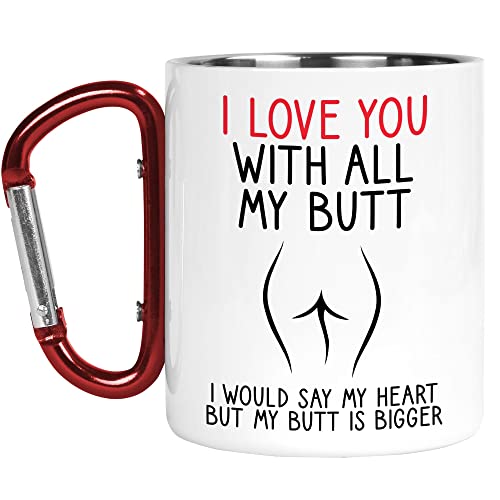 Karabiner Tasse | Camper Cup | Thermobecher | I Love You with All My Butt | Bum Cheeky Boyfriend Funny Nature Lover Outdoor Walking | CMBH259 von Tongue in Peach