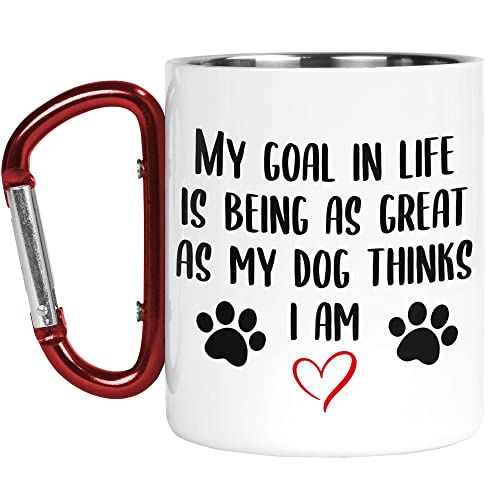 Karabiner Tasse | Camper Cup | Thermobecher | My Goal in Life is Being As Great As My Dog Thinks I Am| Naturliebhaber Outdoor Walking | CMBH133 von Tongue in Peach