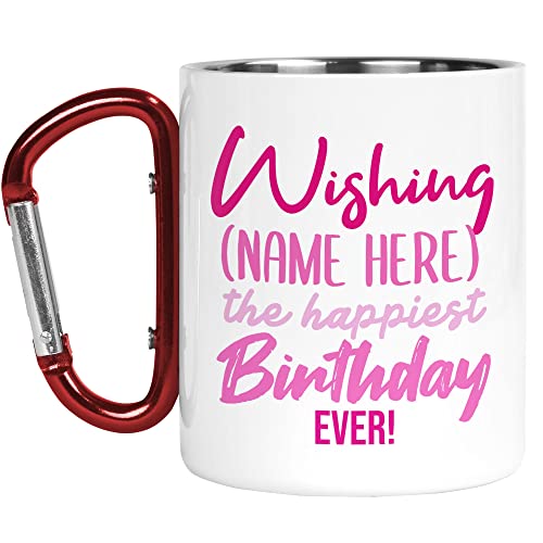 Karabiner Tasse | Camper Cup | Thermobecher | Personalisiert Happy Birthday | Beste Freundin Schwester für Sie Kollege Outdoor Walking | CMBH304 von Tongue in Peach