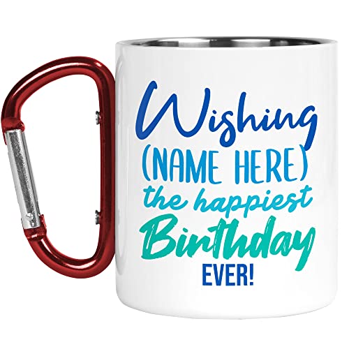 Karabiner Tasse | Camper Cup | Thermobecher | Personalisiert Happy Birthday | Bester Freund Bruder für Ihn Kollegen Outdoor Walking | CMBH303 von Tongue in Peach