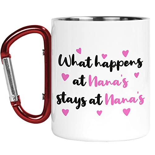 Karabiner Tasse | Camper Cup | Thermobecher | What Happens at Nana's Stays at Nana's Grandparents | Naturliebhaber Outdoor Walking | CMBH108 von Tongue in Peach