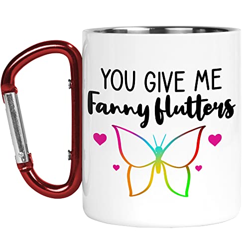 Karabiner-Tasse | Camper Cup | Thermobecher | You Give Me Fanny Flutters | Lustiger Valentine Sweary Insult Naturliebhaber Outdoor Walking CMBH221 von Tongue in Peach