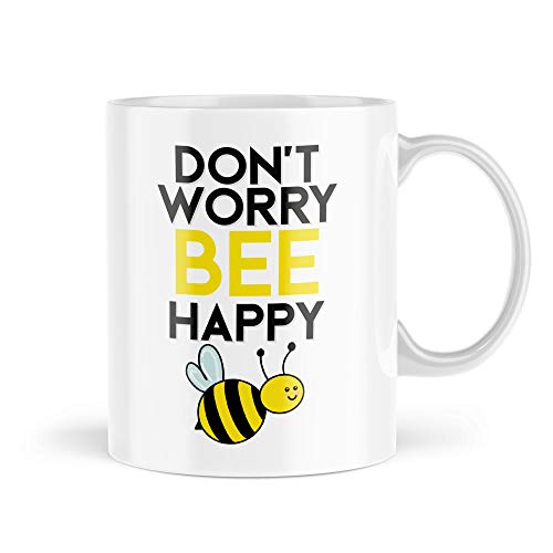 Tongue in Peach TIP_WHITEMUG Lustige Kinder | Don't Worry Bee Happy Tasse | Niedlicher Geburtstag | Freundin Geschenke | Ideal für Lehrer | Mbh1024 Keramik von Tongue in Peach