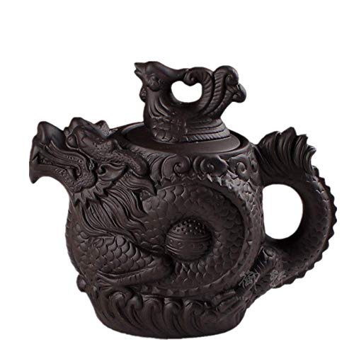 Authentic Yixing Teapot Dragon and Phoenix Tea Pot Big Capacity Purple Clay Tea Set Kettle Kung Fu Teapot (Black) von TONGYOU