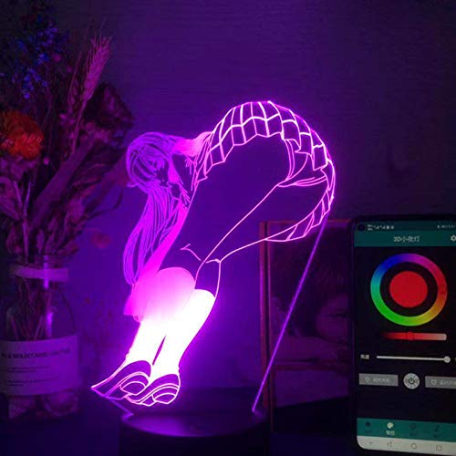 Tongyundacheng 3D-Illusionslampe, LED-Nachtlicht ''Darling in The Franxx'' 02 Zero Two Anime-Figur, 16 Farben, wechselnde Tischlampe für Kinder, Mädchen, Schlafzimmer, Dekoration, Geburtstagsgeschenk von Tongyundacheng