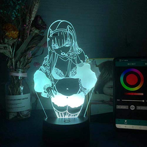 Tongyundacheng 3D-Illusionslampe, LED-Nachtlicht ''Darling in The Franxx'' 02 Zero Two Anime-Figur, 16 Farben, wechselnde Tischlampe für Kinder, Mädchen, Schlafzimmer, Dekoration, Geburtstagsgeschenk von Tongyundacheng