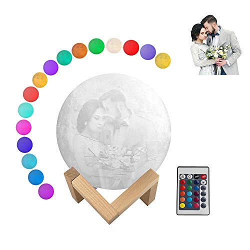 3D-Mondlampe, personalisierter Ständer, individuelles Mondlicht mit Foto und Text, 16 Farben, USB-Aufladung, Mond-Nachtlicht für Kinder, Geburtstag, Weihnachten, Erntedankfest, Muttertagsgeschenke von Tongyundacheng