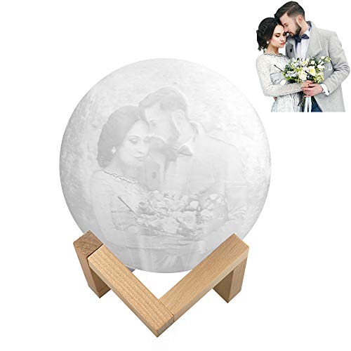 Tongyundacheng 3D-Mond-Lampe, personalisierbarer Ständer, individuelles Mondlicht mit Foto und Text, 2 Farben, USB-Aufladung, Mond-Nachtlicht für Kinder, Geburtstag, Erntedankfest, Weihnachten, von Tongyundacheng