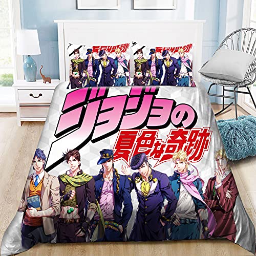 Tongyundacheng 3-teiliges Bettwäsche-Set JoJo's Bizarre Adventure Cartoon Anime 3D-Muster Bettbezug mit 2 Kissenbezügen Super weiche Mikrofaser Schlafzimmer Bettbezug Bettwäscheset von Tongyundacheng