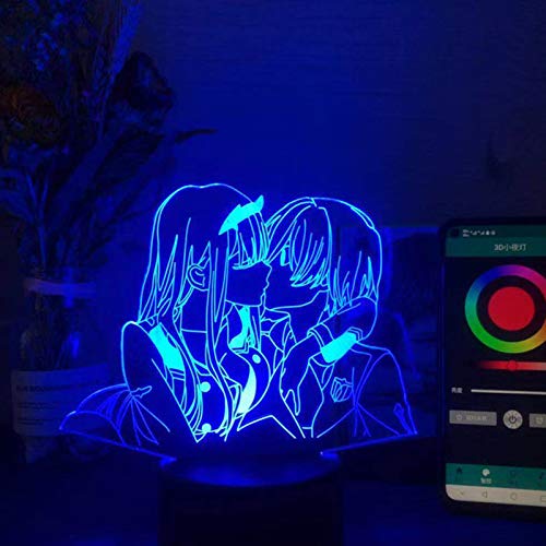 Tongyundacheng 3D-Illusionslampe, LED-Nachtlicht ''Darling in The Franxx'' 02 Zero Two Anime-Figur, 16 Farben, wechselnde Tischlampe für Kinder, Mädchen, Schlafzimmer, Dekoration, Geburtstagsgeschenk von Tongyundacheng