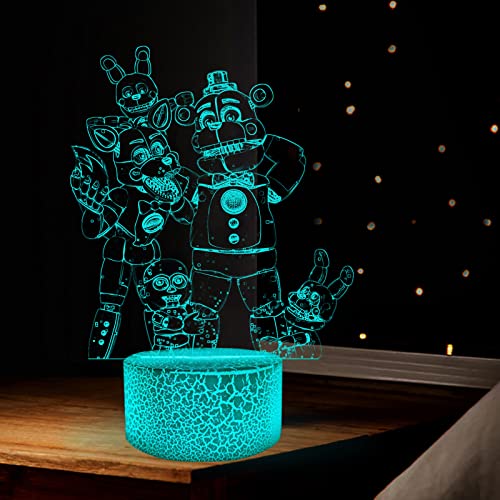 Tongyundacheng FNAF 3D-Illusionslampe, fünf Nachtfiguren, LED-Nachtlichter mit Fernbedienung, Touch, 7 Farben, Schreibtischlampe für Kinderzimmer, Dekoration, Geburtstagsgeschenke von Tongyundacheng