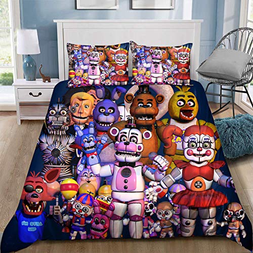 Tongyundacheng FNAF Bettbezug Set mit 2 Kissenbezügen – Five Nights at Freddy's Doll Print Bettwäsche-Set 3-teilig für Erwachsene und Kinder – Einzelbett (135 x 200 cm) von Tongyundacheng