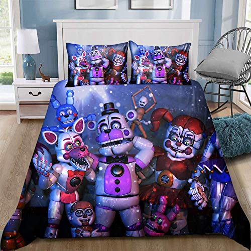 Tongyundacheng FNAF Bettbezug Set mit 2 Kissenbezügen – Five Nights at Freddy's Doll Print Bettwäsche-Set 3-teilig für Erwachsene und Kinder – Einzelbett (135 x 200 cm) von Tongyundacheng