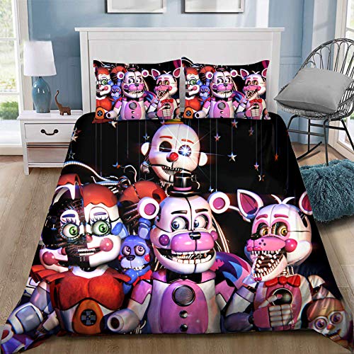 Tongyundacheng FNAF Bettbezug Set mit 2 Kissenbezügen – Five Nights at Freddy's Doll Print Bettwäsche-Set 3-teilig für Erwachsene und Kinder – Einzelbett (135 x 200 cm) von Tongyundacheng