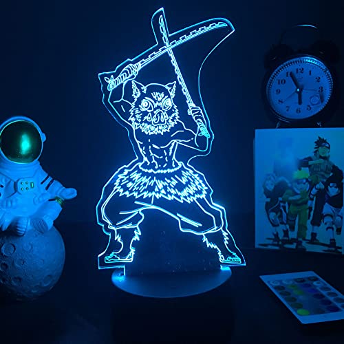 Tongyundacheng Hashibira Inosuke 3D-LED-Nachtlicht Kimetsu No Yaiba Anime 3D-Illusion 16 Farben Fernbedienung Nachtlampe für Kinderzimmer Dekor Geburtstagsgeschenk von Tongyundacheng