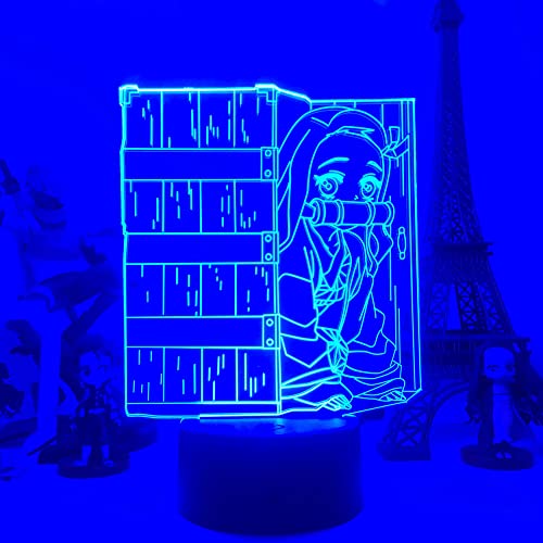 Tongyundacheng Kamado Nezuko Nachtlicht 3D LED Illusion Lampe Kimetsu No Yaiba Anime Kreative Schreibtischlampe 16 Farben Fernbedienung Schlaf Lampe Kinder Schlafzimmer Dekor Geburtstagsgeschenk von Tongyundacheng