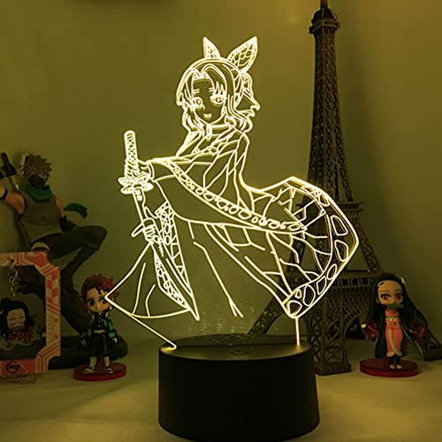 Tongyundacheng Kochou Shinobu 3D-LED-Nachtlicht Kimetsu No Yaiba Anime 3D-Illusion 16 Farben Fernbedienung Nachtlampe für Kinderzimmer Dekor Geburtstagsgeschenk von Tongyundacheng