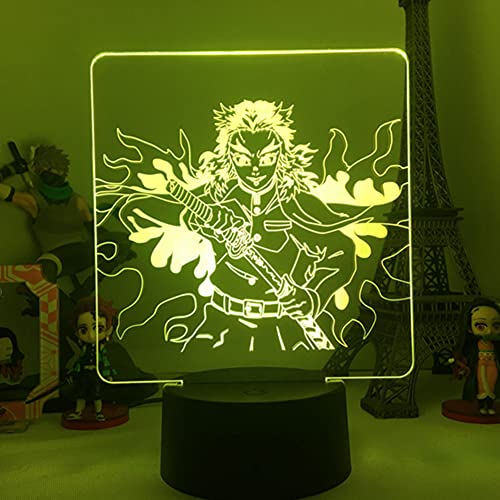 Tongyundacheng Rengoku Kyoujurou Nachtlicht 3D LED Illusion Lampe Kimetsu No Yaiba Anime Kreative Schreibtischlampe 16 Farben Fernbedienung Schlaf Lampe Kinder Schlafzimmer Dekor Geburtstagsgeschenk von Tongyundacheng