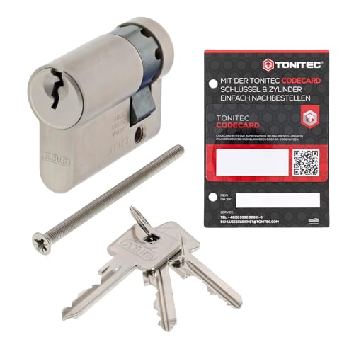 ABUS A93 Schließzylinder gleichschließend individuell gefertigt, Türzylinder Schließanlage mit 3 Schlüssel und ToniTec Codecard, Profil C73 Größe 10/50 mm Halbzylinder von ToniTec