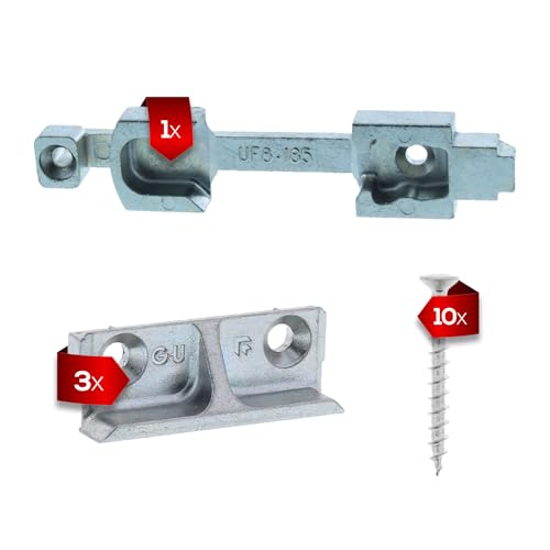 GU Schließbleche Set mit 1x Kippschließblech UF8-185 und 3x Schließblech 8-184 für Holzfenster mit Euronut 7/8 x 4 inkl. ToniTec Schraubenset GU Schließbleche Set mit 1x Kippschließblech UF8-185 und 3x Schließblech 8-184 für Holzfenster mit Euronut 7/8 x 4 inkl. ToniTec Schraubenset von ToniTec