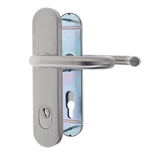 ToniTec Haustür Schutz-Drückergarnitur Edelstahl Entfernung 92 mm U-Form mit Zylinderabdeckung für Türstärke 64-83 mm von ToniTec