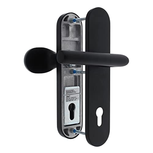 ToniTec Haustür Schutz-Wechselgarnitur Edelstahl Schwarz Entfernung 72 mm L-Form mit Zylinderabdeckung von ToniTec