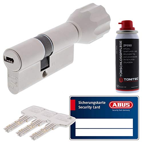 ToniTec Set aus ABUS Profilzylinder Schließzylinder mit Knauf EC660 Knaufzylinder mit 3 Schlüssel Größe 60 50K + ToniTec Pflegespray von ToniTec