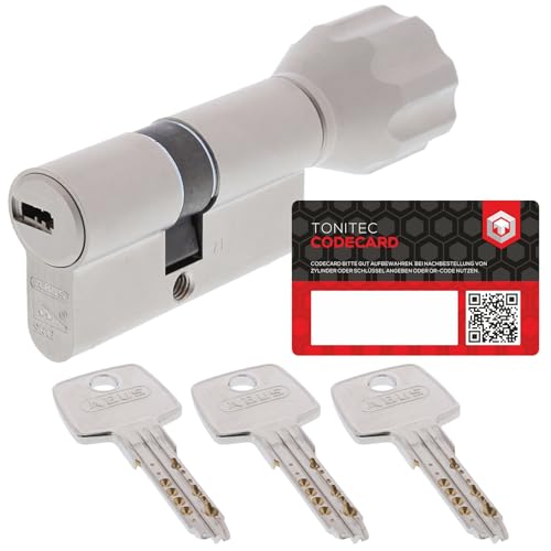 ToniTec Set aus ABUS Schließzylinder EC550 gleichschließend mit 3 Schlüssel, Schloss mit Schlüssel und ToniTec Codecard, Schliesszylinder mit Knauf Größe 30/35K mm mit Codecard von ToniTec