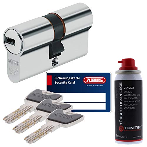 ToniTec Set aus ABUS Sicherheitsschloss Schließzylinder Profilzylinder XP20 XP20S mit Sicherungskarte 30/40 und ToniTec Pflegespray von ToniTec