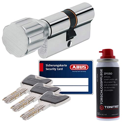 ToniTec Set aus ABUS Sicherheitsschloss Schließzylinder als Knaufzylinder Profilzylinder XP20 KXP20S mit Sicherungskarte 30/35K und ToniTec Pflegespray von ToniTec