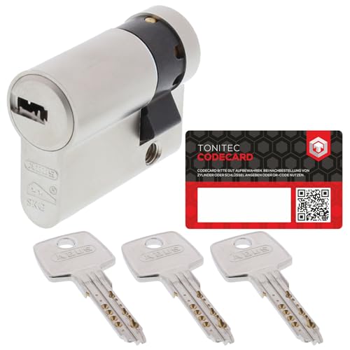 ToniTec Set aus ABUS Türschloss Zylinder EC550 mit 3 Schlüssel, Schließzylinder gleichschließend als Halbzylinder, Zylinderschloss Größe 10/45 mm mit Codecard von ToniTec