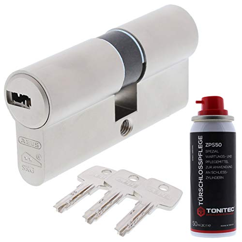 ToniTec Set aus ABUS Zylinderschloss als Doppelzylinder EC550 mit 3 Schlüssel Größe 30 35 mm + ToniTec Pflegespray von ToniTec